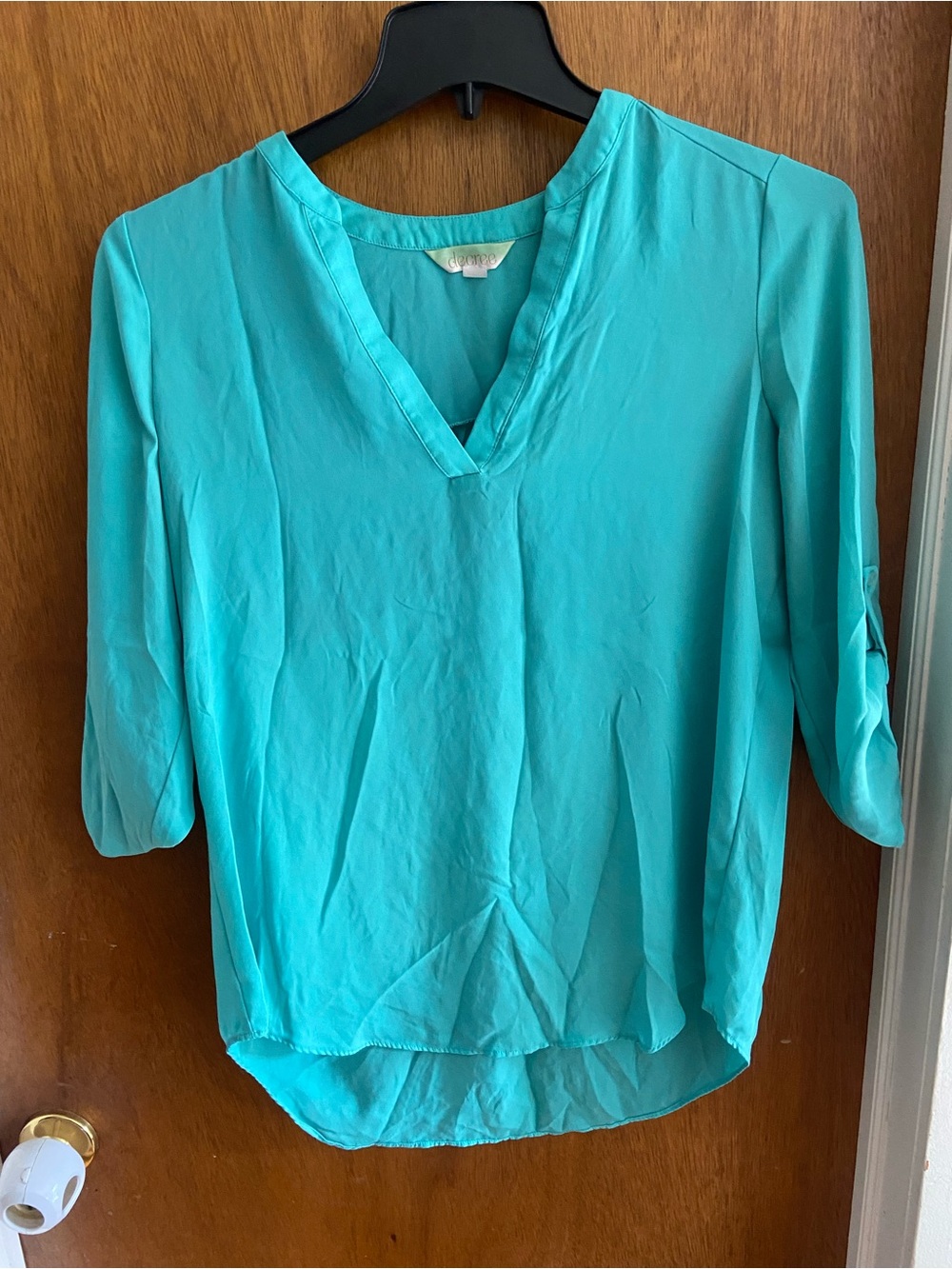 Decree Lightweight Teal V-Neck Women's Blouse Size Large